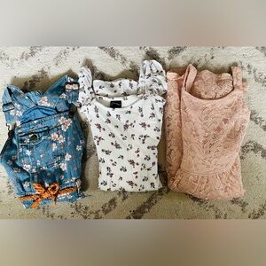 Kids Floral Denim and Lace Dress Set